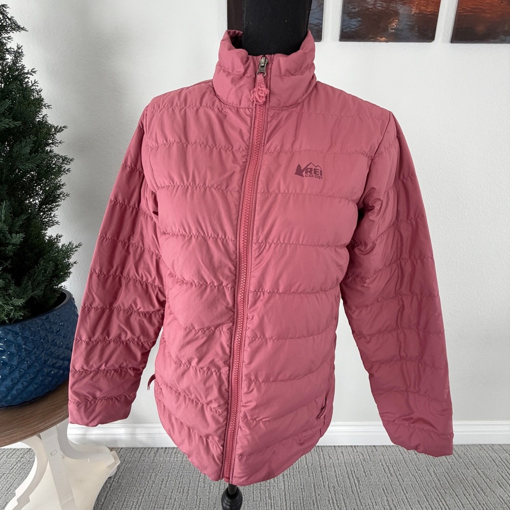 REI Co-op Down‎ Puffer Jacket Girls Size XL Pink Full Zip Quilted Insulated